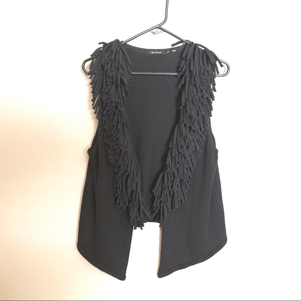 Nic & Zoe trendy black fringe knitted sweater vest